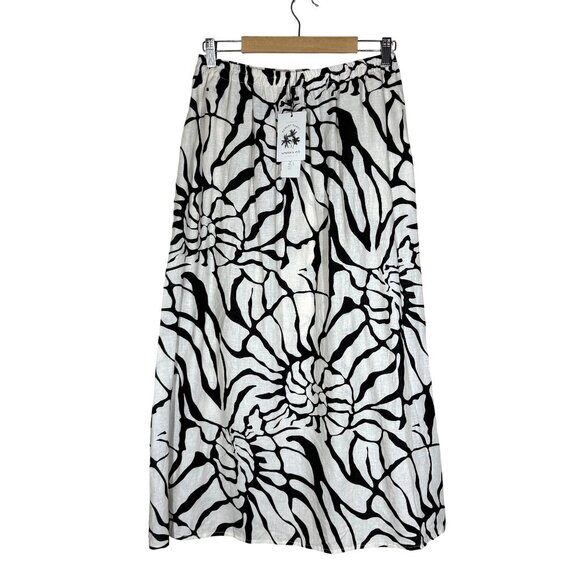 Rachel Zoe Printed Elastic Waist Pull On Midi Skirt Womens Sz M Linen Resortwear - Picture 1 of 5